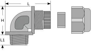 Right-angle cable gland model selection drawing